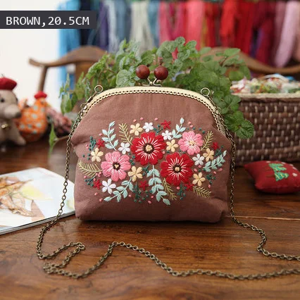 brown 20.5cm Легкая вышивка DIY цветы сумки кошелек сумочка, Набор для вышивки крестом для начинающих Рукоделие Шитье ремесло подарки другу - Цвет: brown 20.5cm