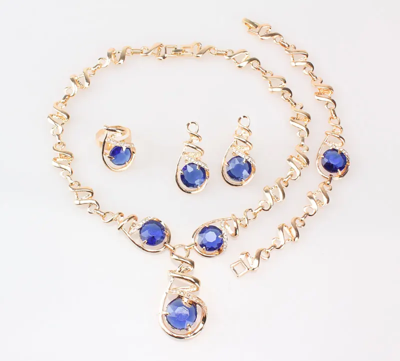 Модные Ювелирные наборы для женщин голубой циркон кулон ожерелье серьги браслет