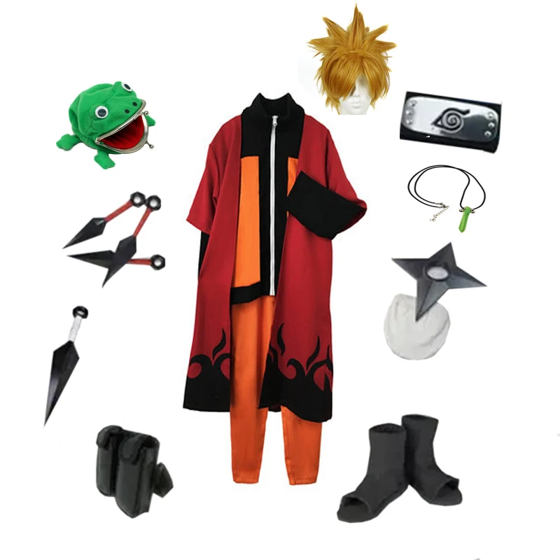 Brdwn унисекс Uzumaki Naruto костюм для косплея ниндзя (пальто + Штаны плащ повязка на