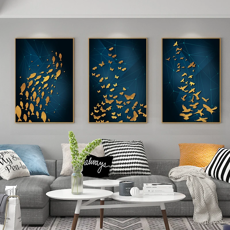 3 шт. художественная живопись холст бабочка с рыбой печать настенная для офиса