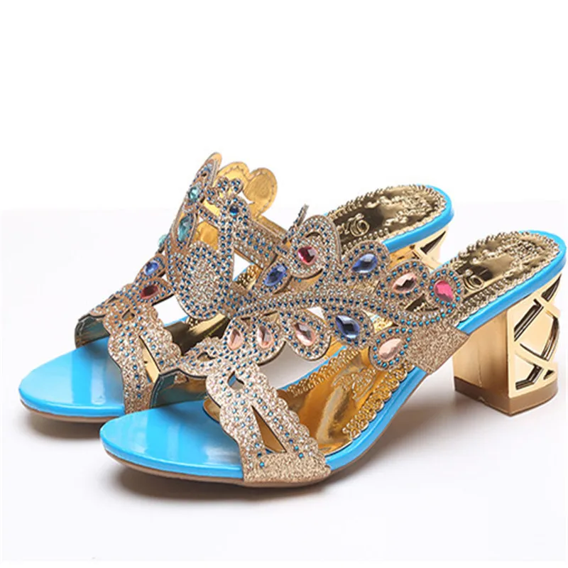 Hot Summer Style Sandals Women 2017 High Heels Slip-on Rhinestone Shoes Bigger Size 35-41 | Обувь