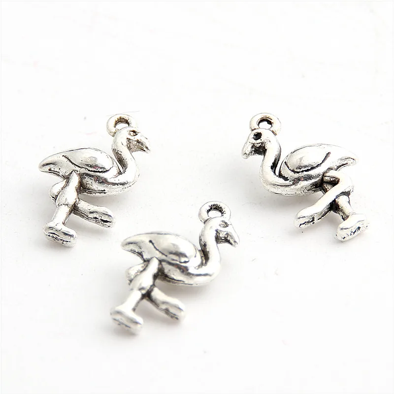 50 шт Серебряный цвет маленький милый Фламинго амулеты животных кулон Сделай Сам