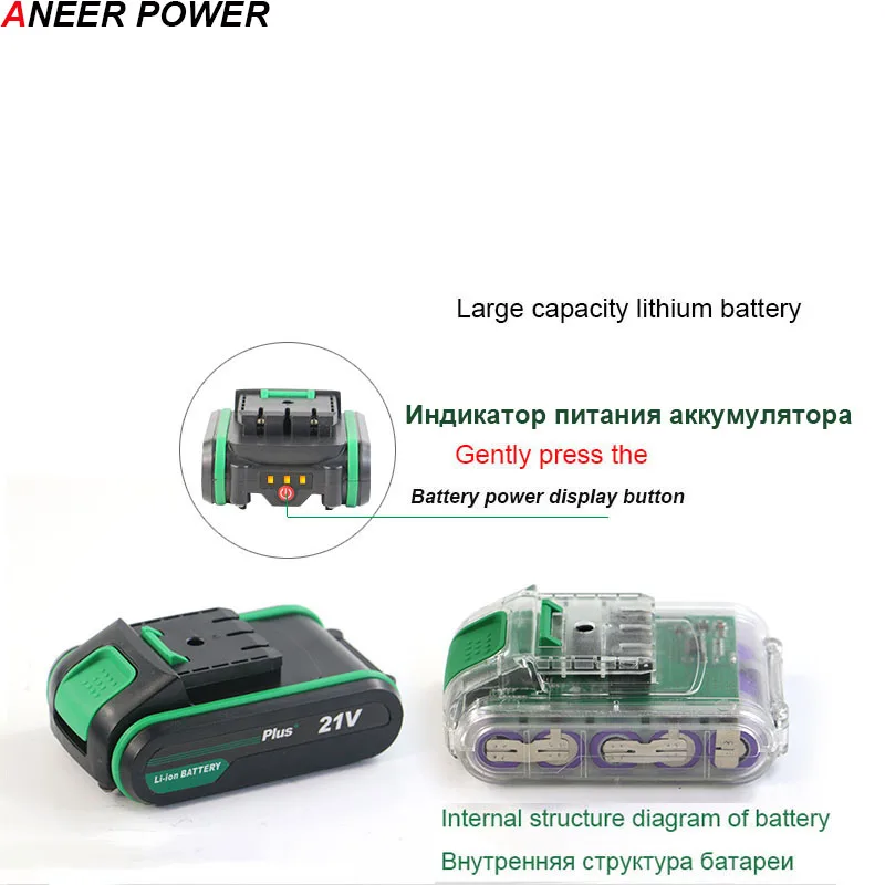 21V Double Speed Impact Drill Electric Hammer Drill Battery Electric Cordless Drill Electric Screwdriver Home DIY Power Tools