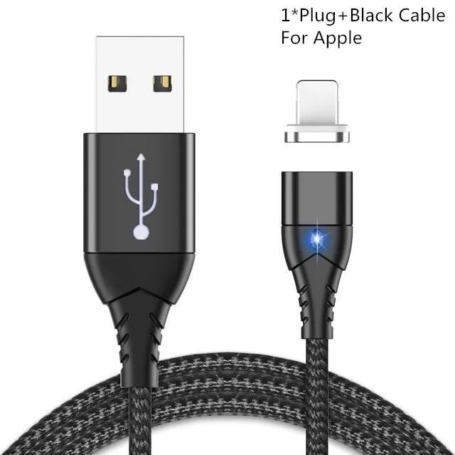 Black For Apple Магнитный usb-кабель для быстрой зарядки, кабель типа C, Магнитный зарядный кабель Micro USB для зарядки и передачи данных, кабель для мобильного телефона для iphone X, Xiaomi, huawei - Цвет: Black For Apple