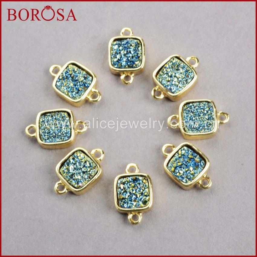 

BOROSA квадратная форма, Зеленый Кристалл, друза, подвески, золотой цвет, титановый кулон, соединительный бисер с двойными парусами