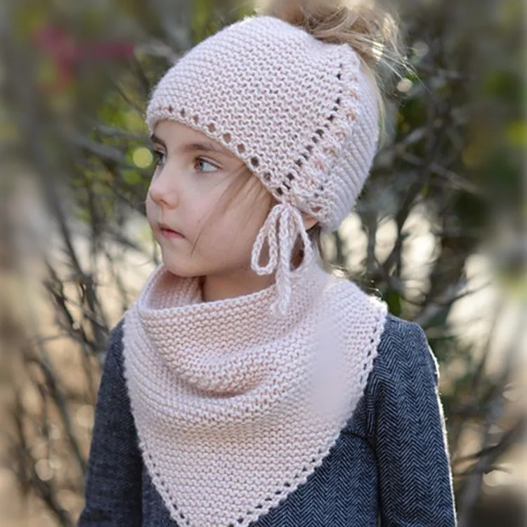 2 шт. шапка + шарф Детский комплект зима теплая вязаная для маленьких девочек