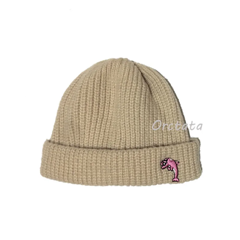 Модные женские зимние вязаные шапки-бини шапка весна-осень Милая Вышивка в виде