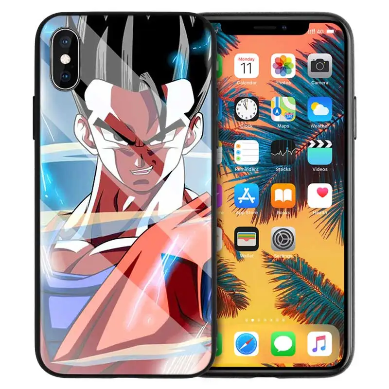 06 Чехол из закаленного стекла для iPhone 7, силиконовый чехол для iPhone 8, 6, 6 S, 11, 11 Pro, X, XR, XS MAX, Plus, Dragon Ball, Gohan, мультяшная задняя крышка - Цвет: 06