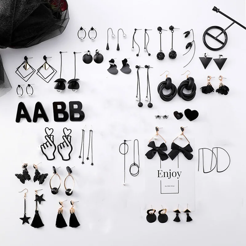 Новые модные круглые черные серьги гвоздики для женщин шикарный дизайн в форме