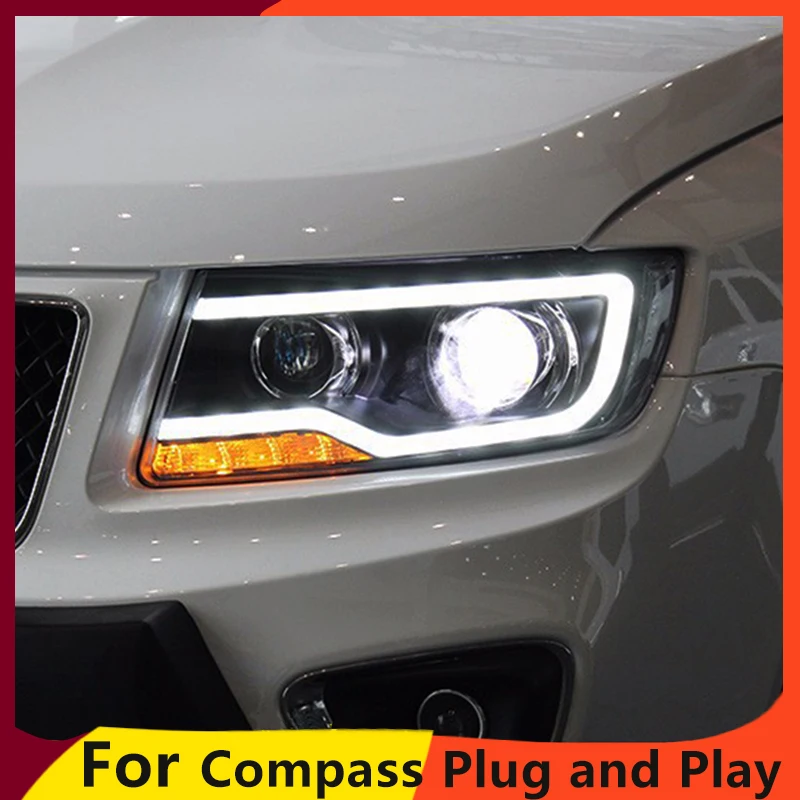 Фары LED KOWELL для JEEP Grand Cherokee 2011-2015 с компасом и дневным светом Bi-Xenon HID.