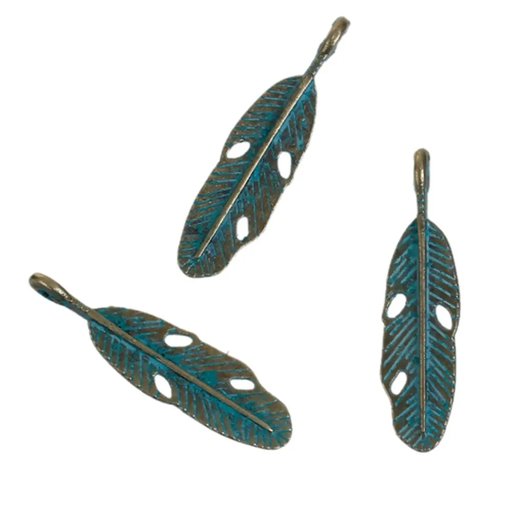 Зеленый кулон в форме пера Бронзовые Подвески с эффектом цвета ржавчины