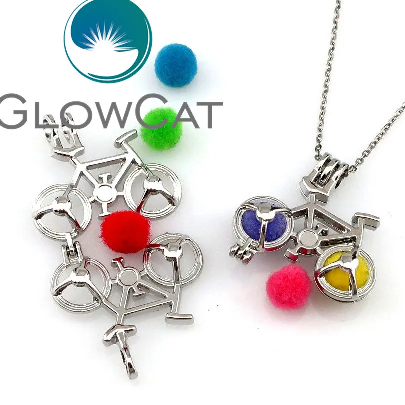 R-K611 Silver 30mm Bike Beads Cage Essential Oil Diffuser Oyster Pearl Locket Pendant Necklace Kids Girl Party Jewelry | Украшения и
