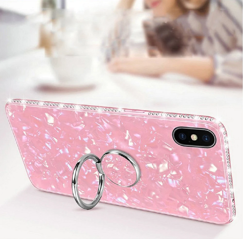 Чехол для iphone X XR XS 11 pro Max Finger Ring Kickstand чехол 8 7 6 6s Plus Bling Conch Shell закаленное покрытие