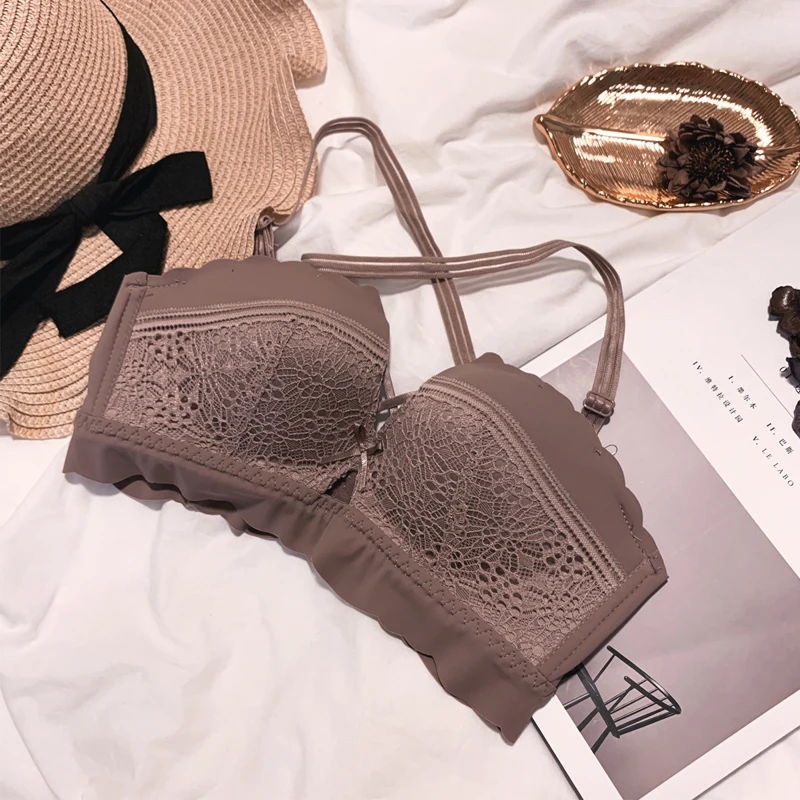 Roseheart Women Fashion Female Brown Red Bralette Seamless One-Piece Bra Cotton Cup A B Cut Out Padded Maiden Bra Underwear
