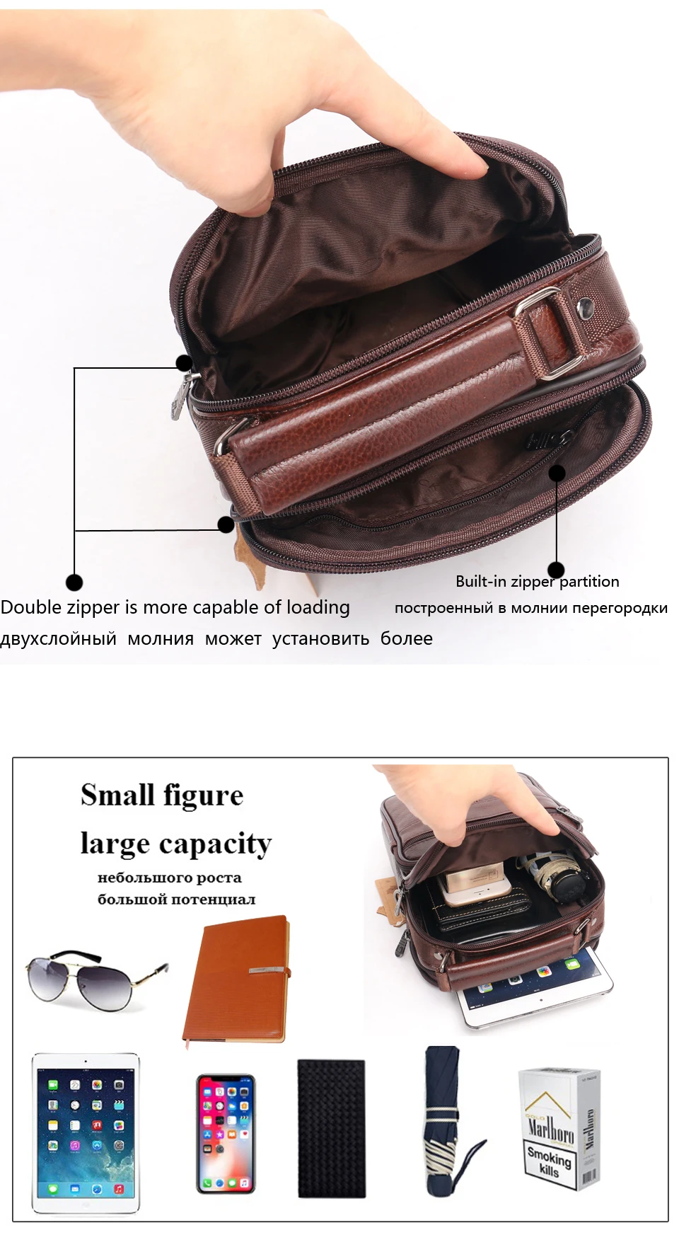 men genuine leather shoulder bag handbag Zipper Men Bags leather Fashion handbag Genuine Leather ZZNICK