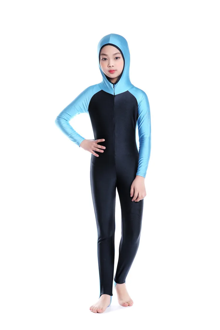 Blue black Детский купальный костюм Буркини с длинными рукавами, детский купальный костюм для дайвинга хиджаб для девочки, спортивный купальник, мусульманская одежда для плавания - Цвет: Blue black