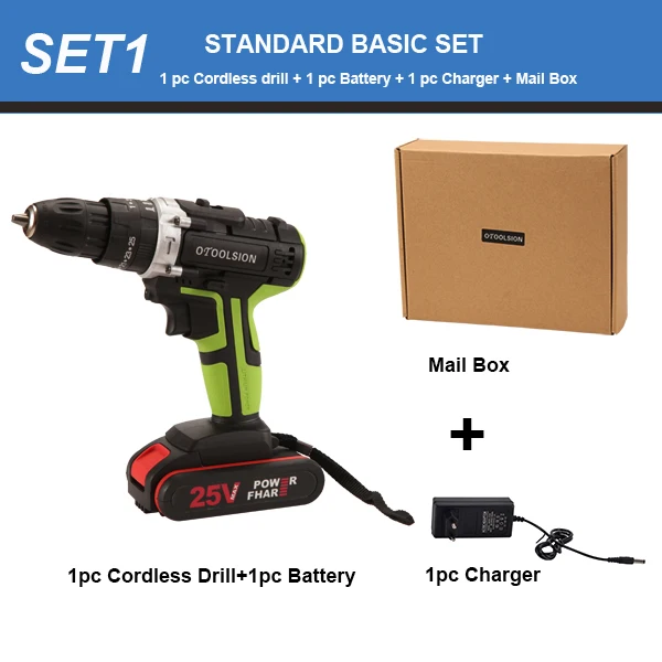 Set1 (1 pc battery) 25V Electric Tools Impact Drill Impact Electric Screwdriver Impact Cordless Drill Electric Drill Battery Screwdriver 25+3 Torque - Цвет: Set1 (1 pc battery)