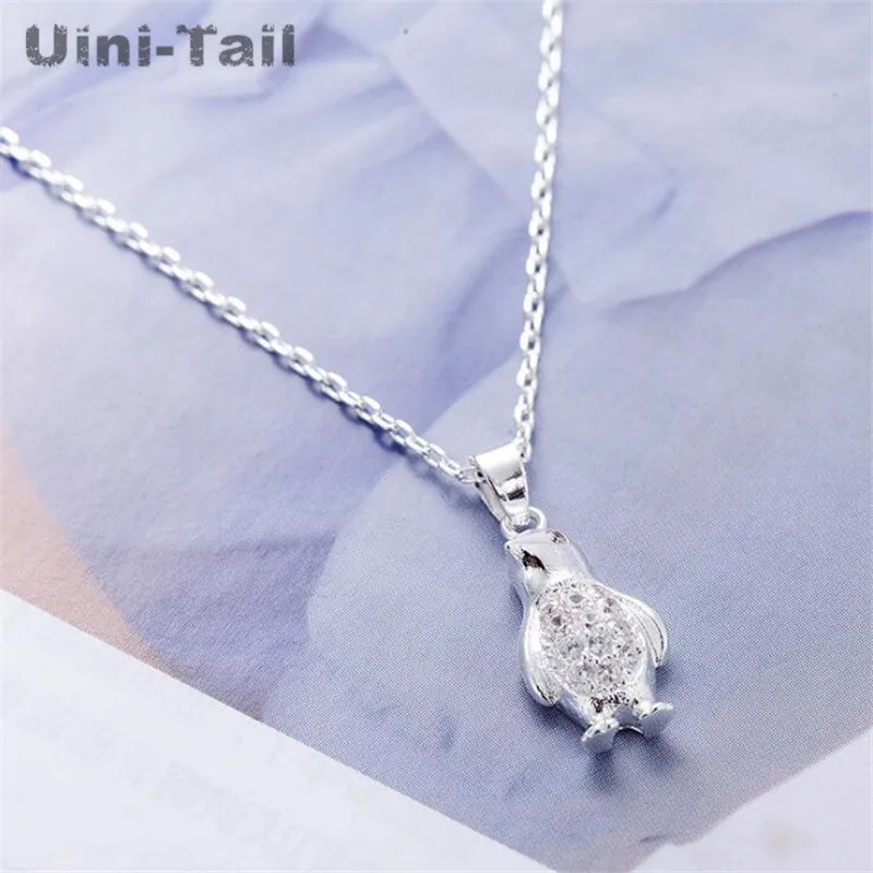 Uini-Tail Горячее предложение Новинка 925 Стерлинговое Серебро милый маленький пингвин микро-Вставка Ожерелье модное милое динамичное высококачественное ювелирное изделие GN865