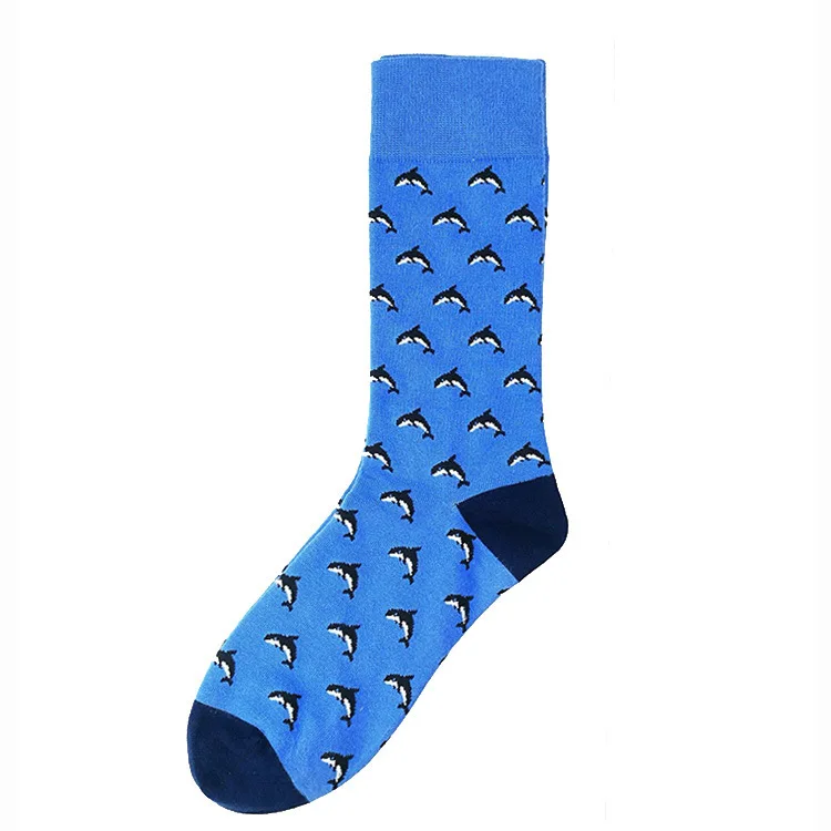 Dolphin blue PEONFLY/мужские носки, японский стиль, хлопковые Разноцветные носки в полоску с забавными радужными рисунками, носки для покера, повседневные носки, Calcetines Hombre - Цвет: Dolphin blue