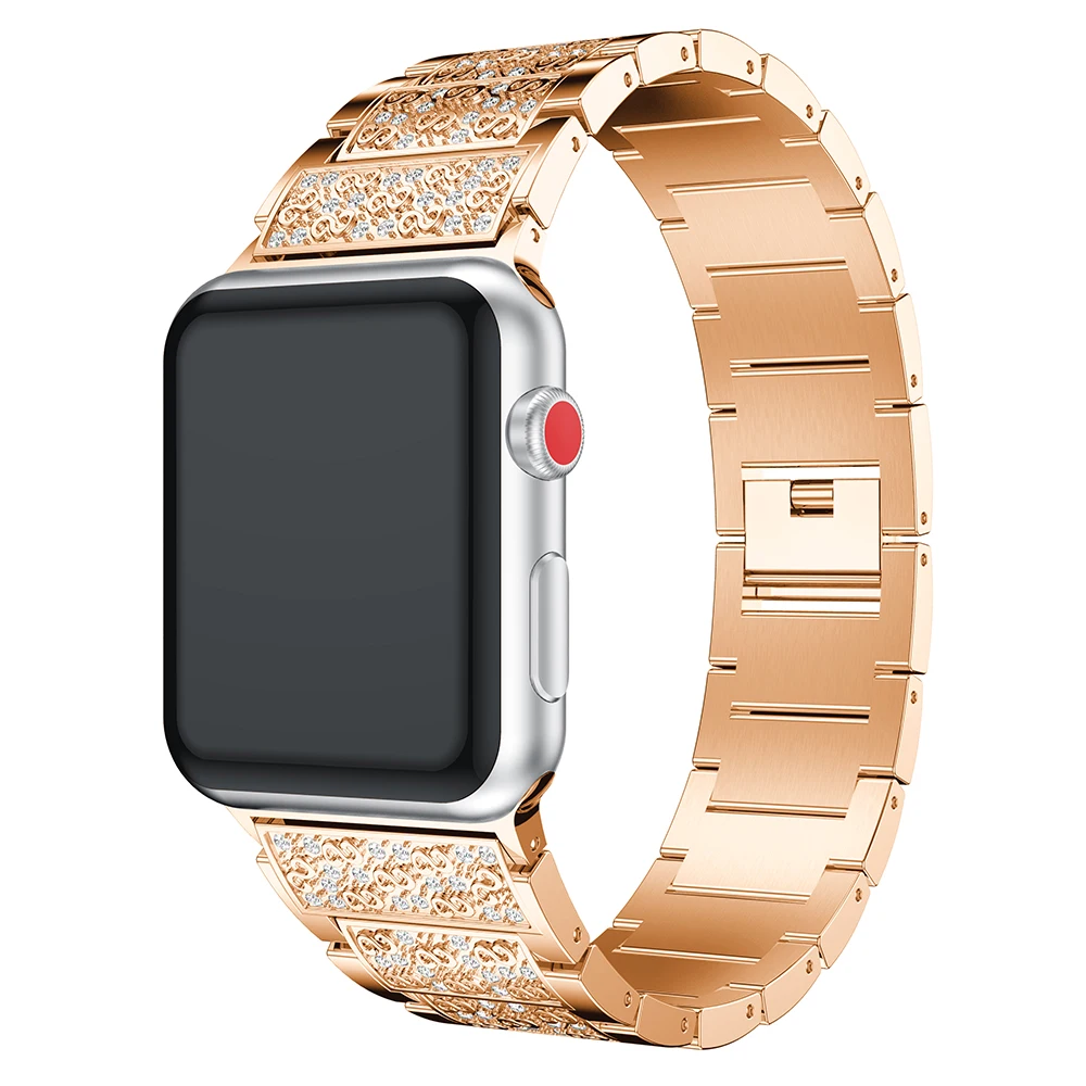 Для Apple Watch серии 4/3/2/1 браслет 40 мм, 38 мм, 42 мм, 44 мм, мужские, женские, металлические ремешки для часов Ремешок с Стразы