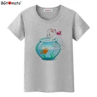 Футболка BGtomato с изображением золотой рыбки и кота, милая мультяшная футболка, Женская Новая Стильная Милая футболка, женская брендовая одежда