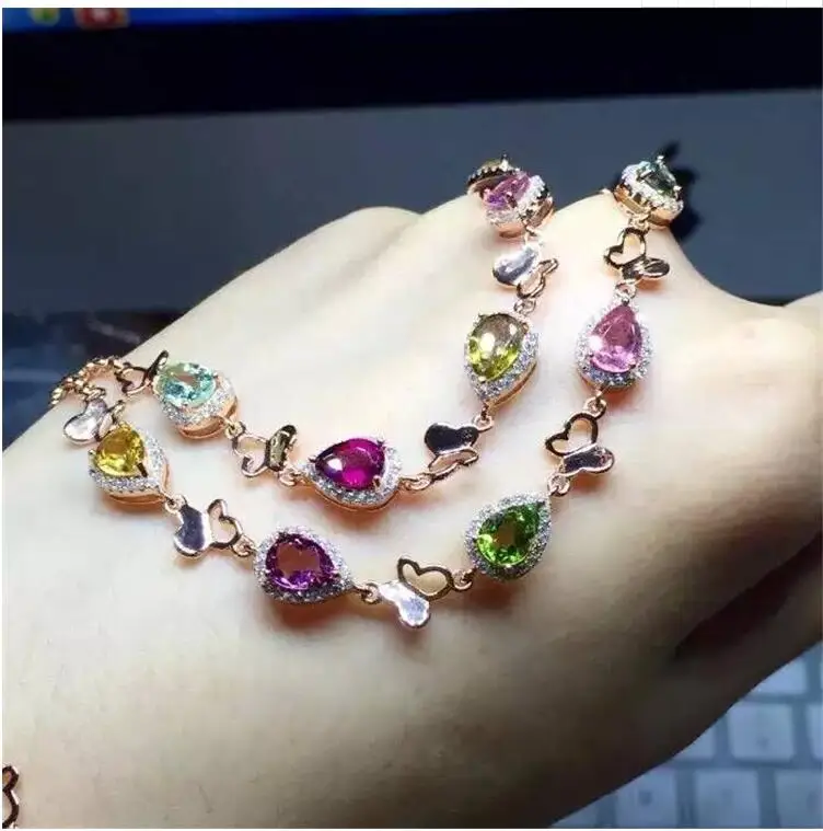 Free Shipping Natural And Real Tourmaline bracelet 925 sterling silver 4*6mm 5pcs | Украшения и аксессуары