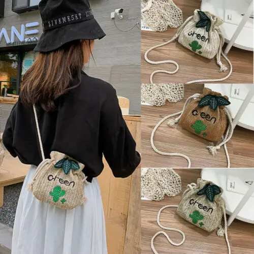 Женская Плетеная соломенная сумка Boho плетеная Сумка из ротанга на шнурке пляжный