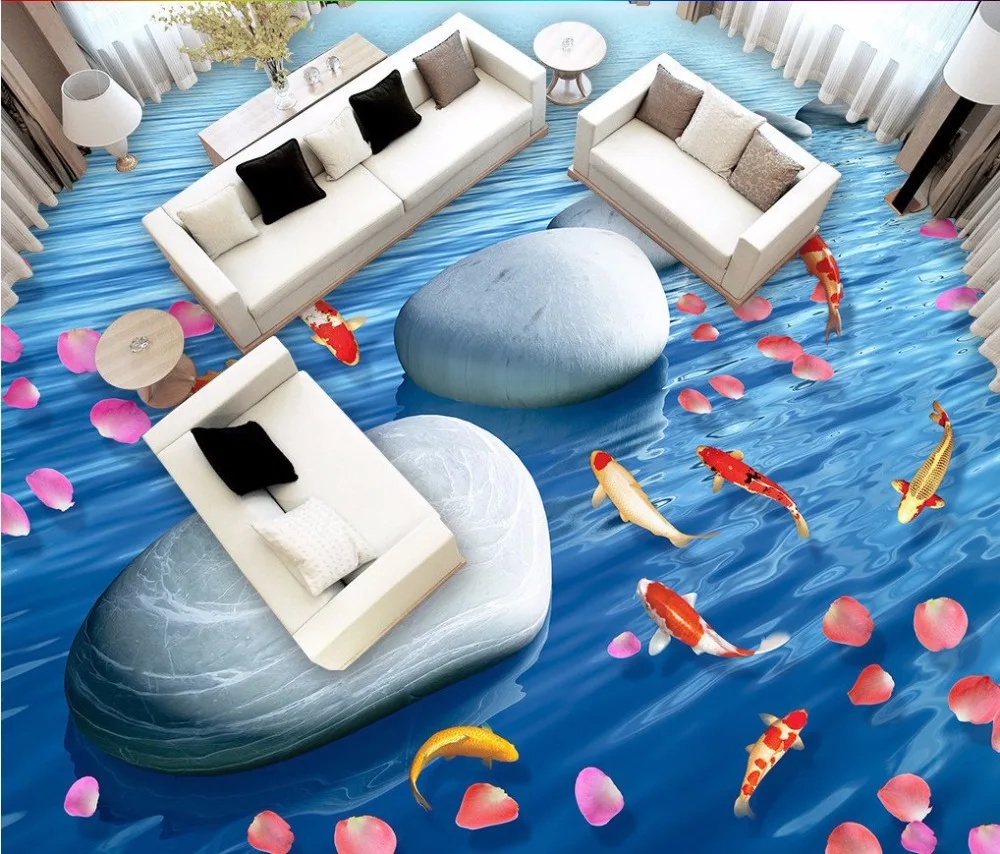 

Free Shipping Stone floats carp flooring 3D floor tiles wear non-slip waterproof living room flooring study bedroom mural
