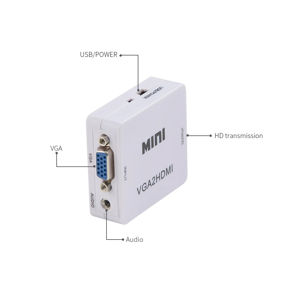 Преобразователь видеосигнала Wavlink 1080P VGA-HDMI адаптер с высоким разрешением и
