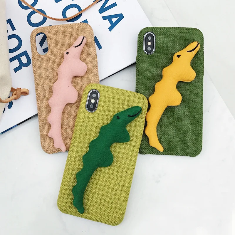 For IphoneXS/XR/7/8plus Winter Fashion Cute 3D Plush Dinosaur Doll Christmas Gift Linen Warm Flannel Cloth Phone Case |