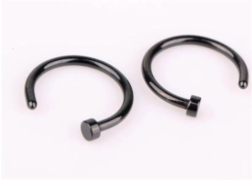 Black 10mm 2 шт., карамельный цвет, поддельная перегородка, медицинское стальное кольцо для пирсинга носа 6-10 мм, зажим для тела, обруч для женщин, девушек, перегородка, клипса, ювелирное изделие, подарок - Окраска металла: Black 10mm