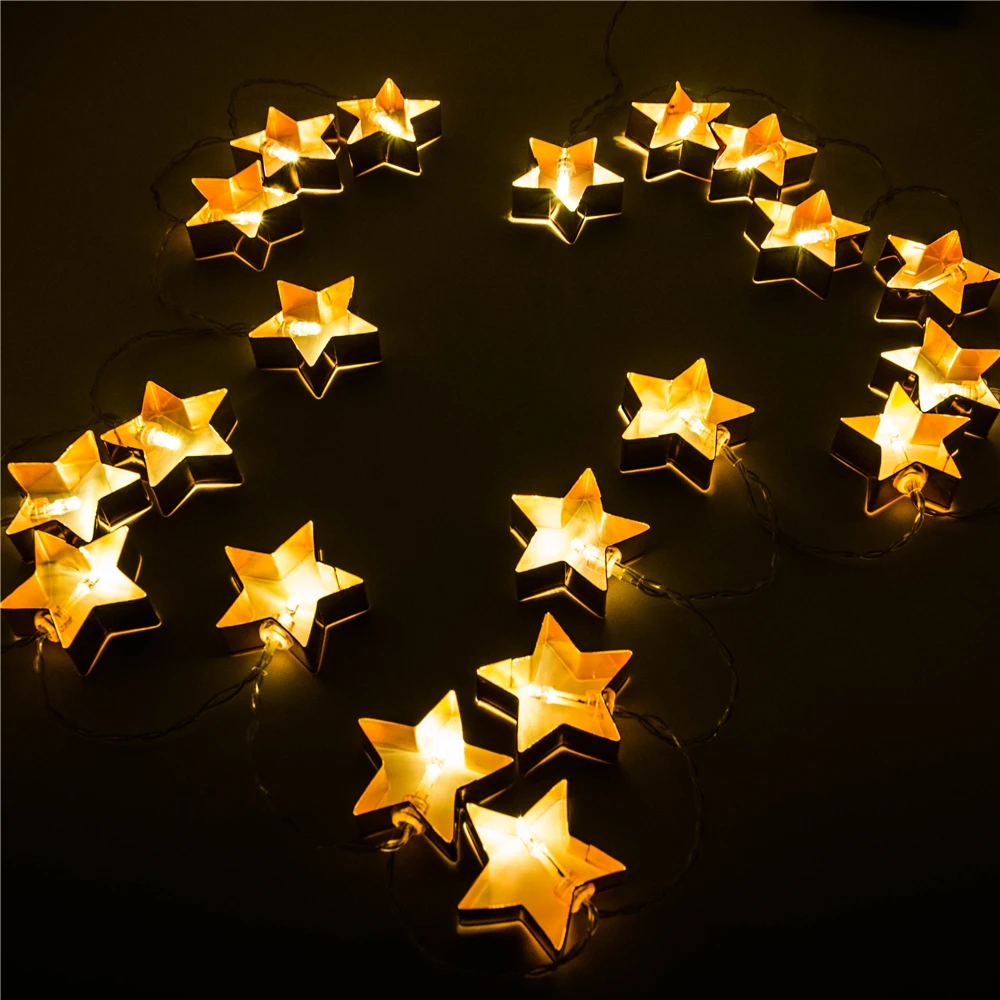Гирлянда с 20 медными звездами на батарейках для печенья светодиодная