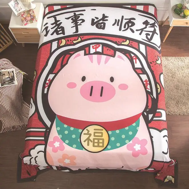 3 Kawaii Bed Sheets Japanese Anime Chibi Maruko Umaru Chan Cat Chinese Characters Printed Dorm Textile Twin Full Queen King Size - Цвет: 3