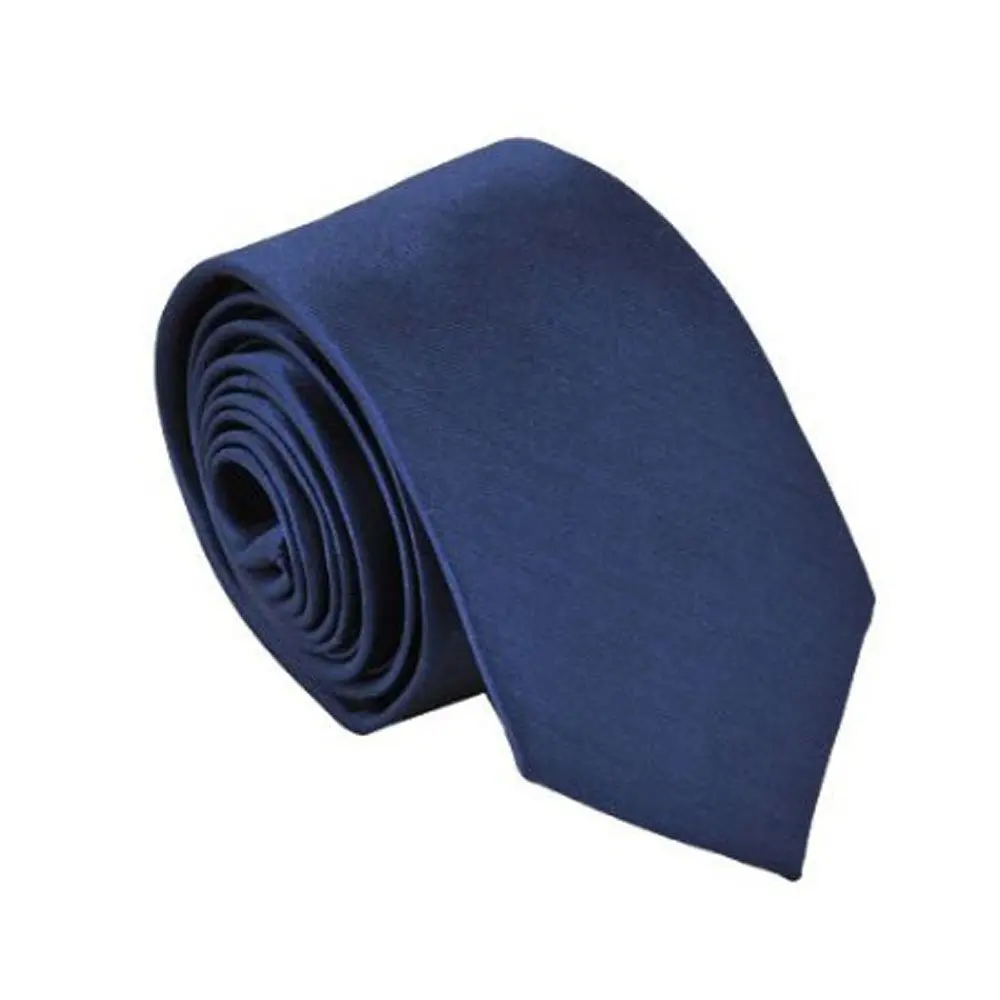 

Polyester Narrow Neck Tie Skinny Solid Dark Blue Thin Necktie for Men (2" Max Width)