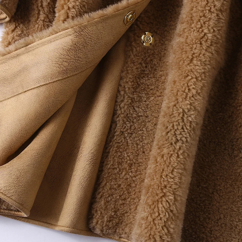 Женское пальто из натурального меха шерстяное с воротником Лисьего зимняя