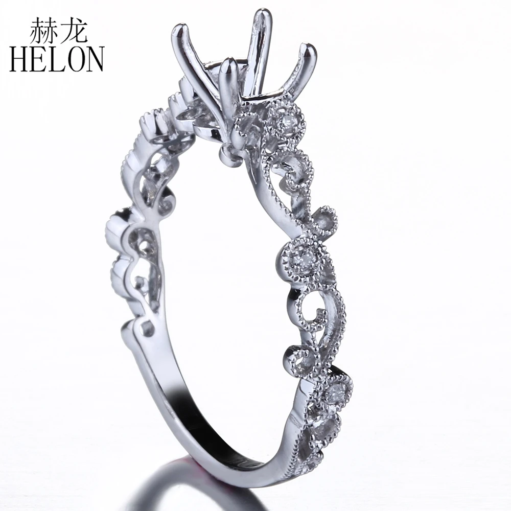 HELON 5-6 мм круглый разрез Semi Mount кольцо Solid 14K(AU585) белое золото натуральные Алмазы обручальные свадебные кольца ювелирные изделия
