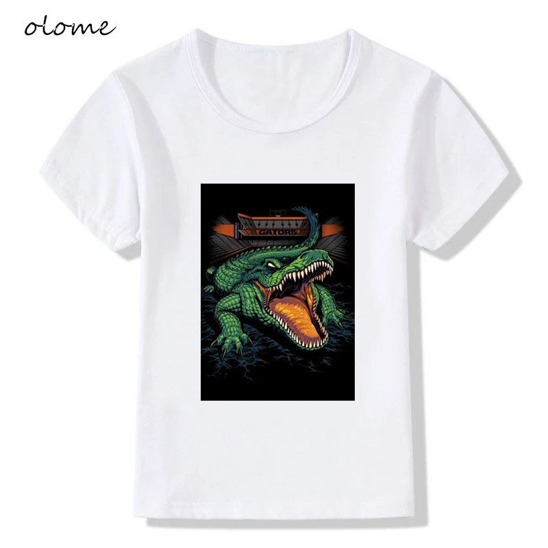 Unique crocodile bull pattern Printed T-Shirts Motorized duck cartoon Kids White Clothing O-neck Short sleeve for boys KTP6366 |