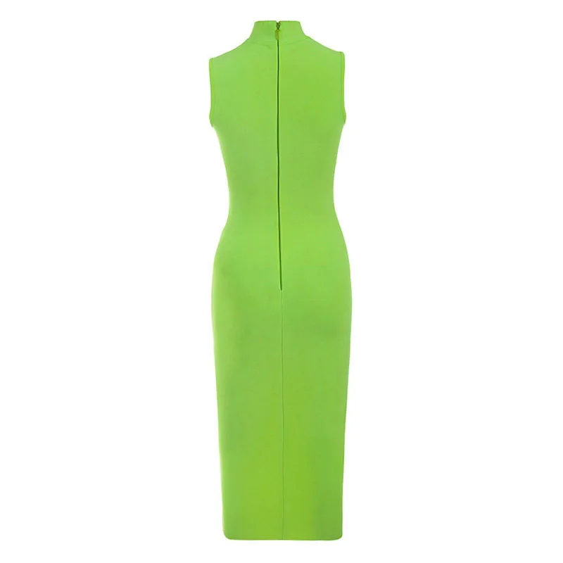 

Beateen 2019 Summer New Vestidos Fashion Sexy Turtleneck Sleeveless Bodycon Backless Women Party Club Bandage Midi Dress