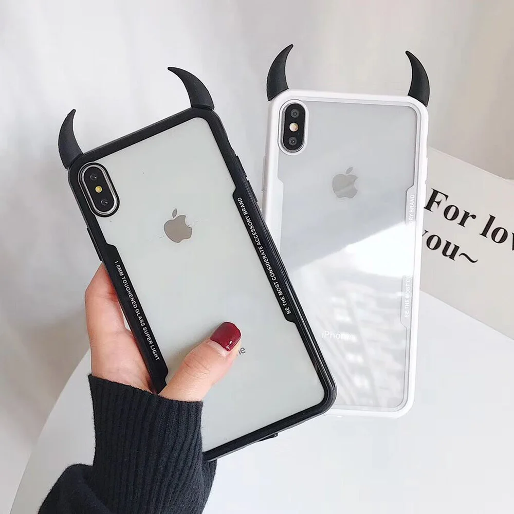 10 шт. iCasiber крутой прозрачный мягкий чехол с 3D рогом дьявола для iPhone XS MAX XR X 6 6S 7 8 Plus Защитные чехлы для телефонов Coque