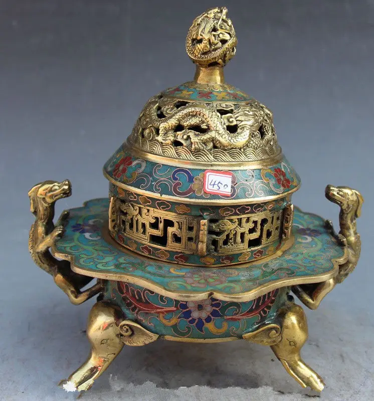 Chinese Cloisonne Enamel Bronze Dragon Beast elephant incense burner | Дом и сад