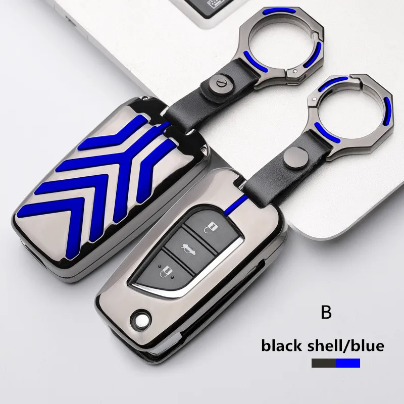 C black blue Сплав цинка автомобиль дистанционного ключа чехол для Toyota Auris Corolla Avensis, Verso Yaris Aygo Scion TC IM автомобильный брелок оболочки - Название цвета: C black blue