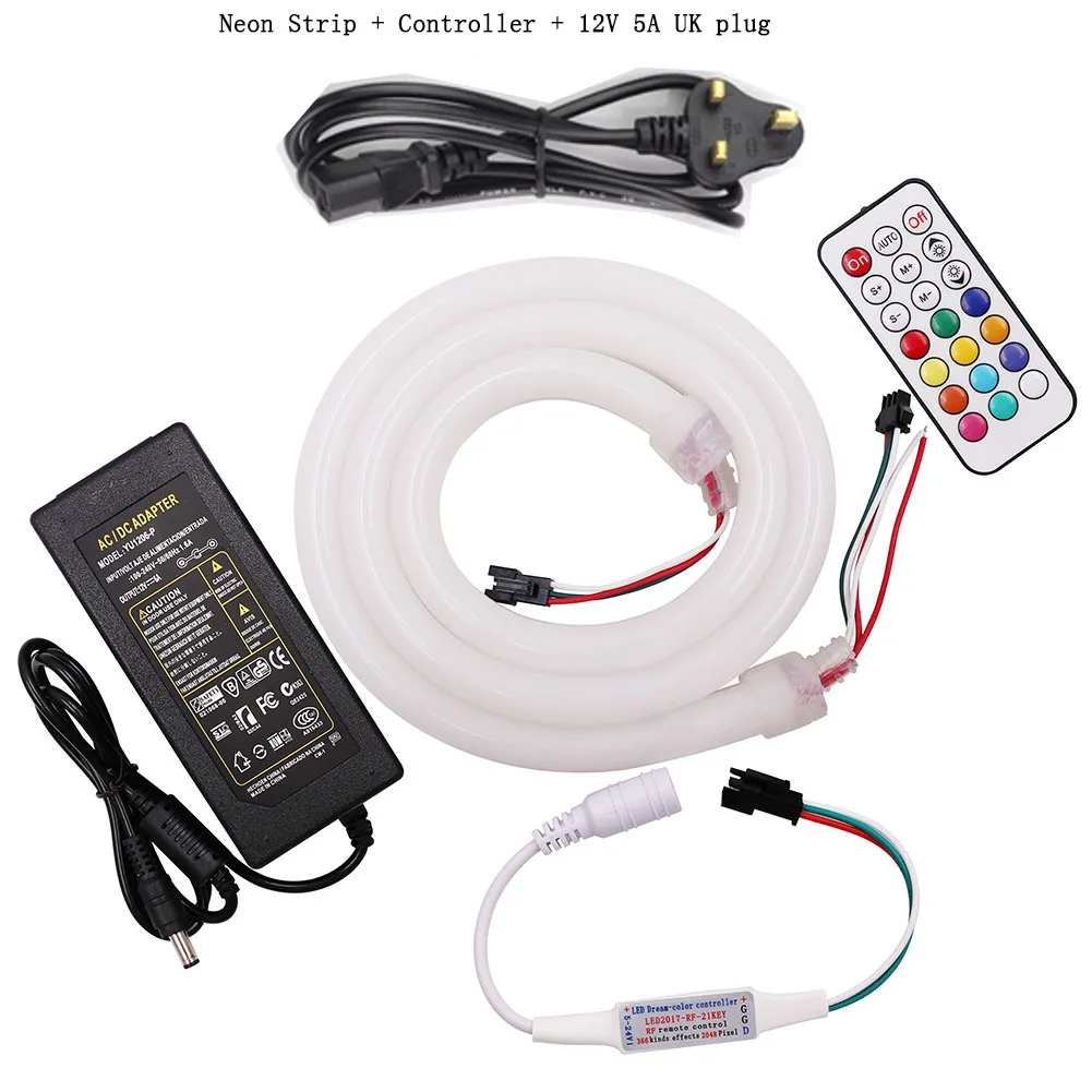Neon control 5A UK 1 м/2 м/5 м RGB светодиодная неоновая веревка WS2811 Пиксельная полоса светильник DC12V WS2812B 21 ключ контроллер пикселя 5A адаптер питания EU/UK/US/AU разъем - Испускаемый цвет: Neon control 5A UK
