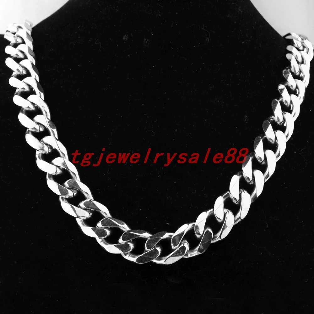 19mm Heavy Customized Size Cool Mens Jewelry Silver Stainless Steel Cuban Curb Link Chain Bracelet Or Necklaces 7-40&quot Never Fade |