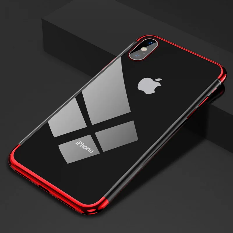Red Чехол с гальваническим покрытием для iPhone 7 8 6 6s s Plus Роскошный прозрачный мягкий кремний чехол с покрытием для iPhone X XR XS Max Shell 11 Pro - Цвет: Red
