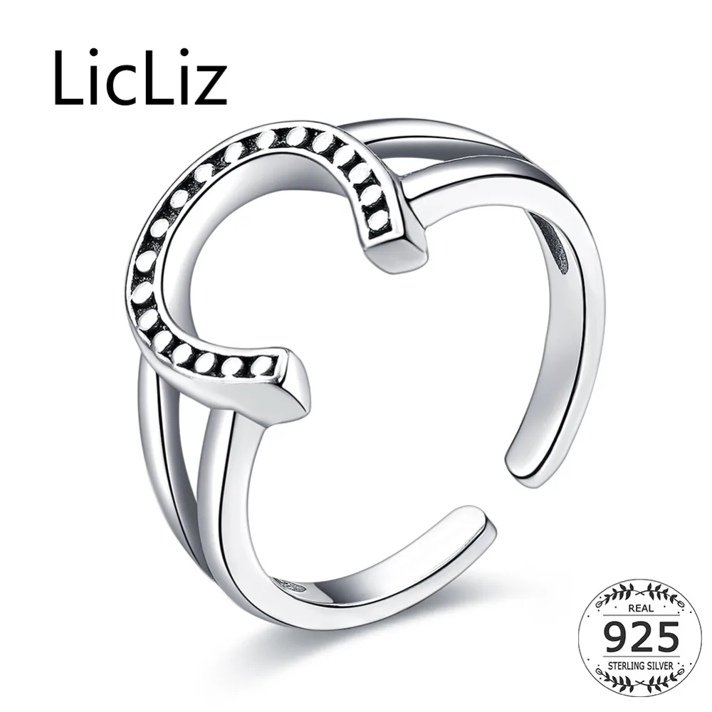 LicLiz Chic 925 Sterling Silver Horseshoe U Shape Adjustable Rings Gothic for Women Men Jewelry Party Ring Anillos Mujer LR0296