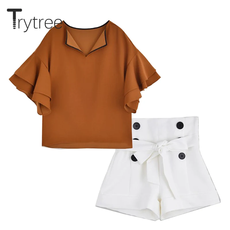 Летний женский комплект из двух предметов Trytree повседневный однотонный топ