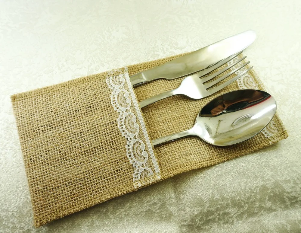 

cutlery bag from linen 11*22cm cutlery holder with lace