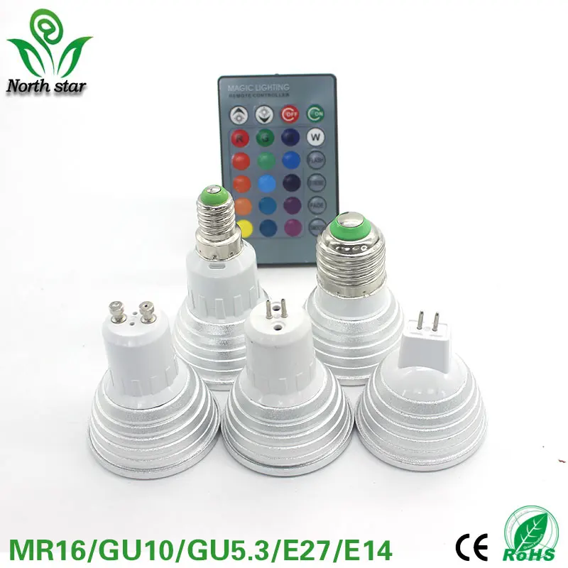 Лучший светодиодный светильник по низкой цене E27 E14 GU10 RGB лампа AC110V 220V 5W прожектор