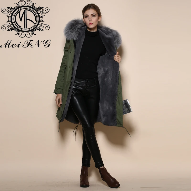 Элегантный дизайн серая длинная куртка пальто со съемным воротником и капюшоном