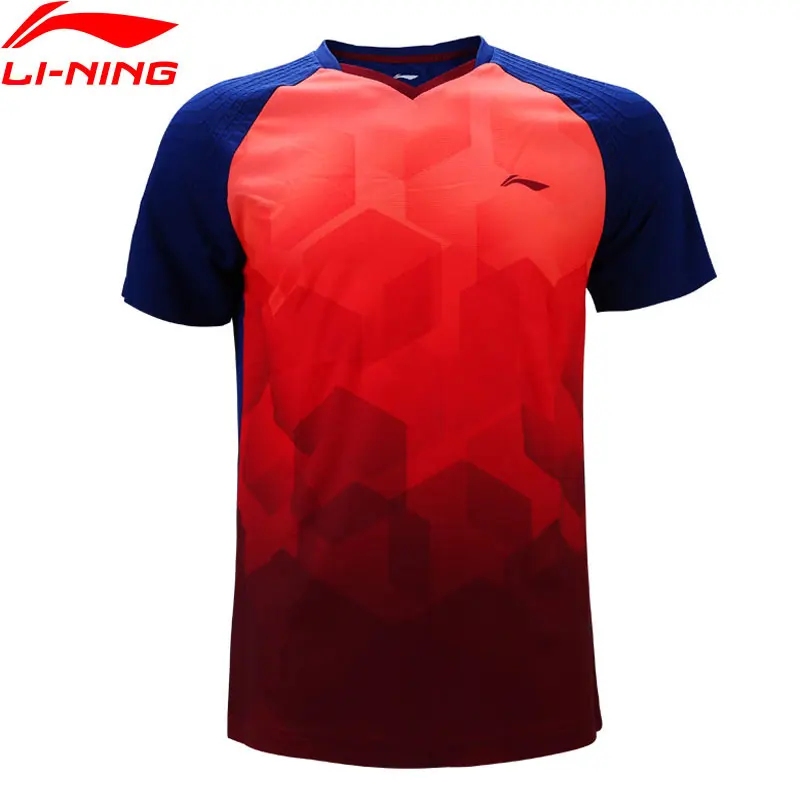 Li-Ning мужские футболки для бадминтона на сухом дышащем соревновании удобные